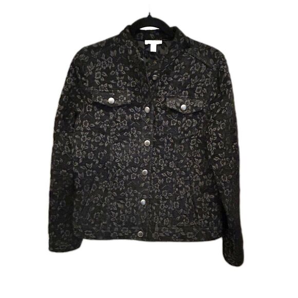 Charter Club Black Tapestry Floral Jacket - Size Medium - Picture 1 of 4